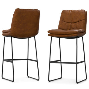 English Elm Lena Tufted Vegan Upholstered Barstools Set of 2 for Kitchen Island or Home Bar Brown Faux Leather B2732P536372
