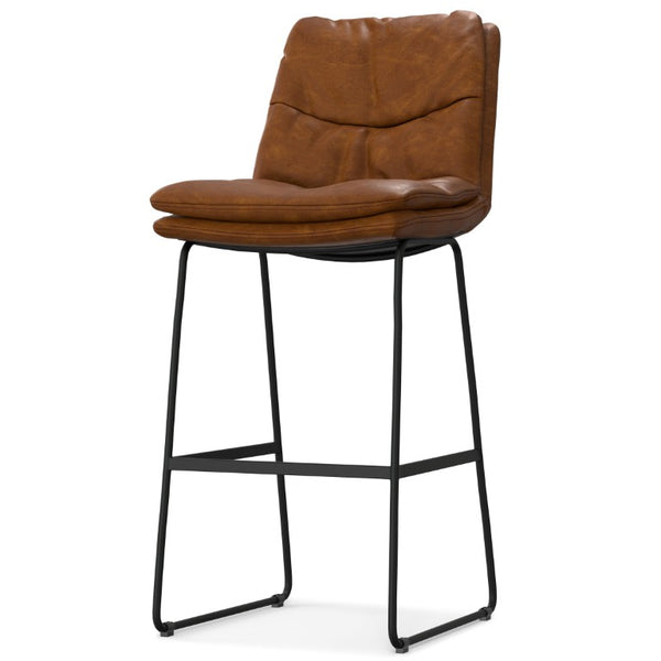 English Elm Lena Tufted Vegan Upholstered Barstools Set of 2 for Kitchen Island or Home Bar Brown Faux Leather B2732P536372