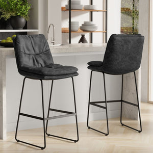 English Elm Lena Tufted Faux Leather Barstools Set of 2 with Iron Base for Kitchen or Home Bar B2732P536382