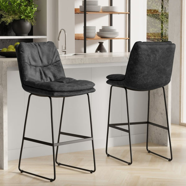 English Elm Lena Tufted Faux Leather Barstools Set of 2 with Iron Base for Kitchen or Home Bar B2732P536382