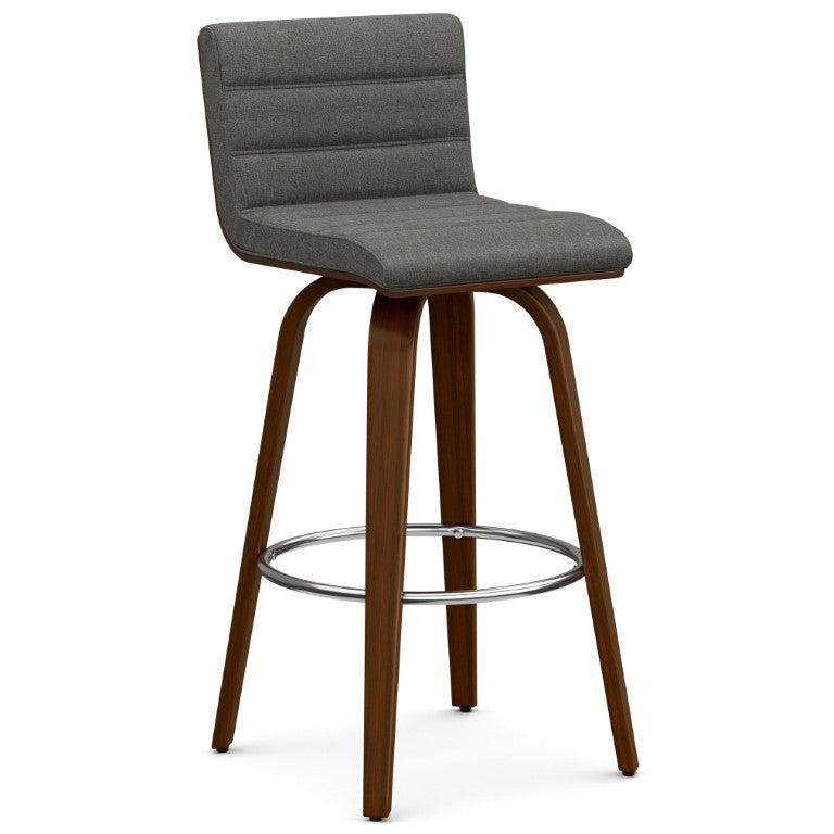 English Elm Maeve Swivel Barstools Set of 2 Vegan Upholstered with Walnut Frame and Chrome Rest Grey Polyester B2732P536383