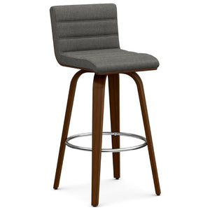 English Elm Maeve Swivel Barstools Set of 2 Vegan Upholstered with Walnut Frame and Chrome Rest Grey Polyester B2732P536383