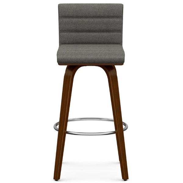 English Elm Maeve Swivel Barstools Set of 2 Vegan Upholstered with Walnut Frame and Chrome Rest Grey Polyester B2732P536383