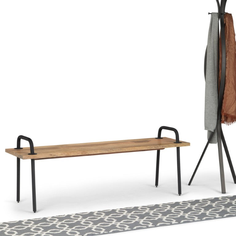 English Elm Liberty Solid Mango Wood Entryway Bench with Black Metal Legs Industrial Style B2732P547121
