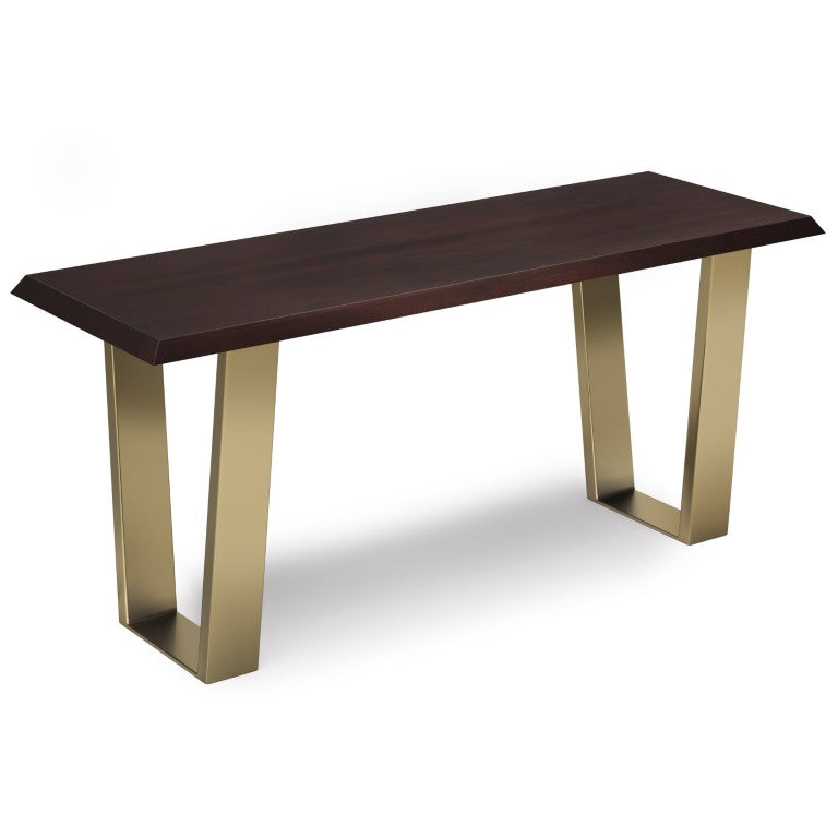 English Elm Terence Acacia Hardwood Entryway Bench with Gold U-Shaped Legs and Cognac Stain B2732P547127
