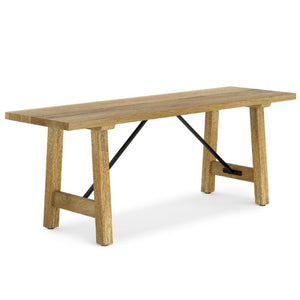English Elm Zander Mango Hardwood Entryway Bench with Black Metal Trestle Brace Natural Grain B2732P547128