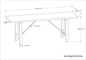 English Elm Zander Mango Hardwood Entryway Bench with Black Metal Trestle Brace Natural Grain B2732P547128