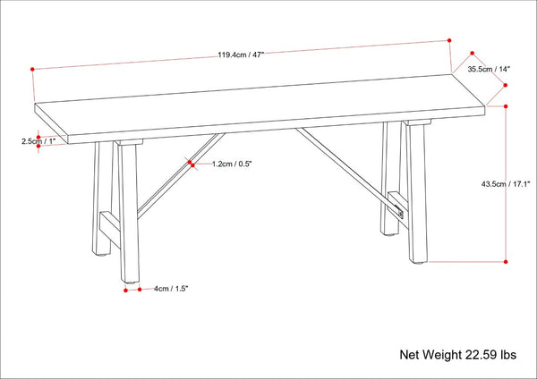 English Elm Zander Mango Hardwood Entryway Bench with Black Metal Trestle Brace Natural Grain B2732P547128