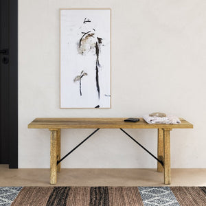 English Elm Zander Mango Hardwood Entryway Bench with Black Metal Trestle Brace Natural Grain B2732P547128