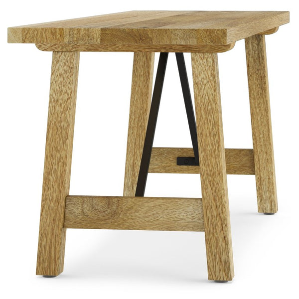 English Elm Zander Mango Hardwood Entryway Bench with Black Metal Trestle Brace Natural Grain B2732P547128