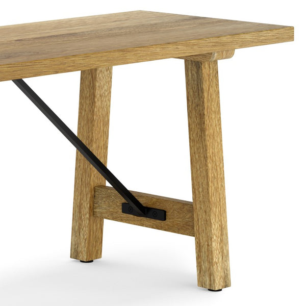 English Elm Zander Mango Hardwood Entryway Bench with Black Metal Trestle Brace Natural Grain B2732P547128