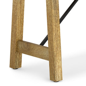 English Elm Zander Mango Hardwood Entryway Bench with Black Metal Trestle Brace Natural Grain B2732P547128