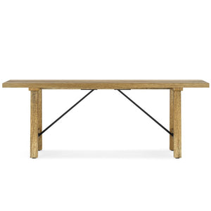 English Elm Zander Mango Hardwood Entryway Bench with Black Metal Trestle Brace Natural Grain B2732P547128