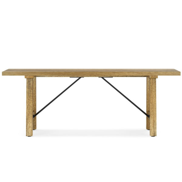 English Elm Zander Mango Hardwood Entryway Bench with Black Metal Trestle Brace Natural Grain B2732P547128