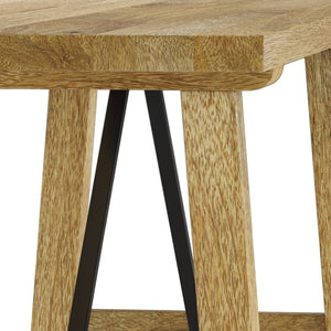 English Elm Zander Mango Hardwood Entryway Bench with Black Metal Trestle Brace Natural Grain B2732P547128