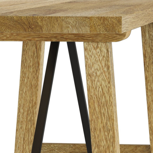 English Elm Zander Mango Hardwood Entryway Bench with Black Metal Trestle Brace Natural Grain B2732P547128