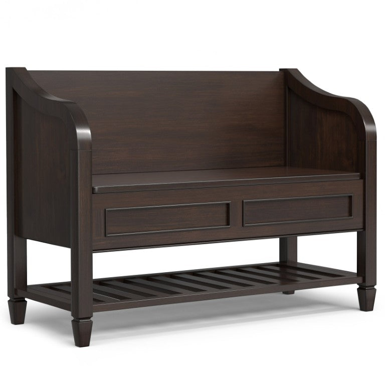 English Elm Somerset Handcrafted Solid Wood Entryway Bench with Lift Lid and Open Bottom Shelf B2732P547129
