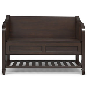 English Elm Somerset Handcrafted Solid Wood Entryway Bench with Lift Lid and Open Bottom Shelf B2732P547129