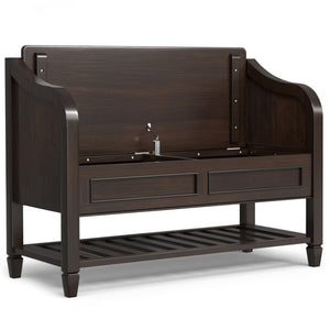 English Elm Somerset Handcrafted Solid Wood Entryway Bench with Lift Lid and Open Bottom Shelf B2732P547129