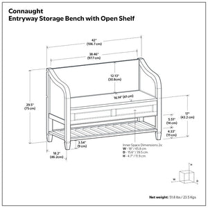 English Elm Somerset Handcrafted Solid Wood Entryway Bench with Lift Lid and Open Bottom Shelf B2732P547129