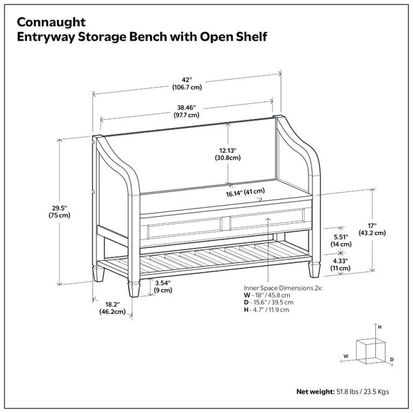 English Elm Somerset Handcrafted Solid Wood Entryway Bench with Lift Lid and Open Bottom Shelf B2732P547129