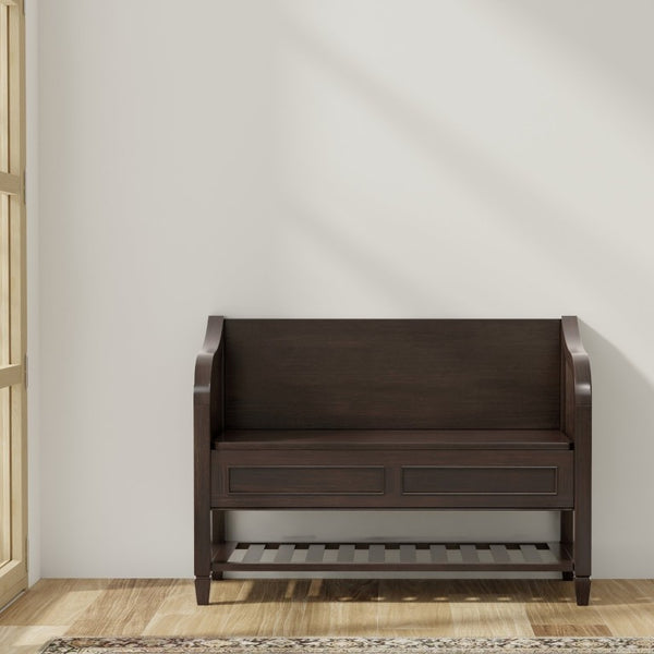 English Elm Somerset Handcrafted Solid Wood Entryway Bench with Lift Lid and Open Bottom Shelf B2732P547129