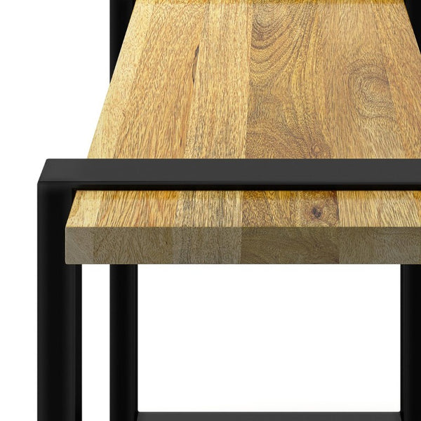 English Elm Therese Solid Acacia Hardwood Entryway Bench with Black Powder Coated Metal Legs B2732P547132