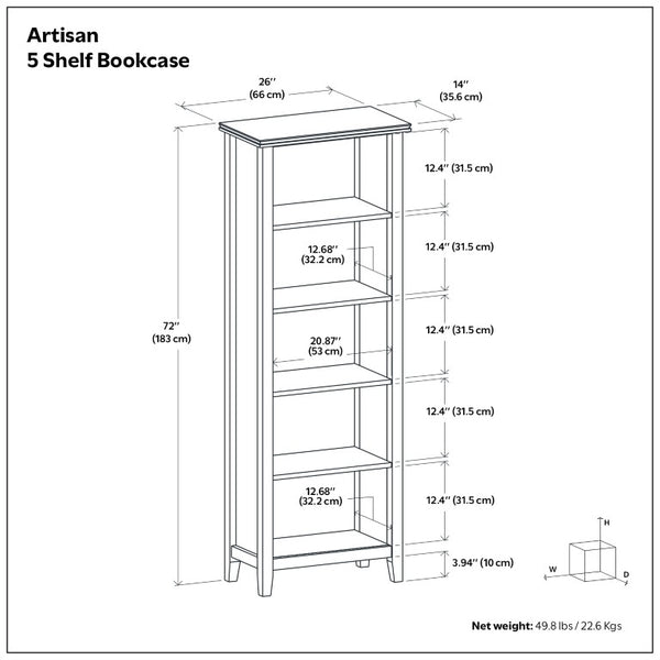 English Elm Holden Solid Wood 72 Inch Tall Bookcase with Five Shelves for Modern Living Spaces B2732P547161