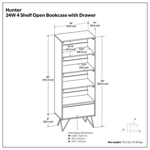 English Elm Diaz Solid Mango Wood Bookcase with Hairpin Legs and Hidden Drawer Natural Finish B2732P547163