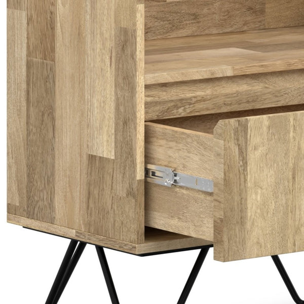 English Elm Diaz Solid Mango Wood Bookcase with Hairpin Legs and Hidden Drawer Natural Finish B2732P547163