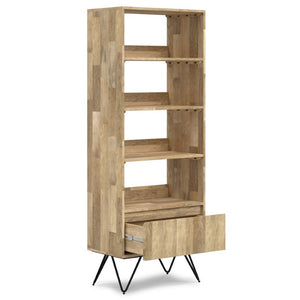 English Elm Diaz Solid Mango Wood Bookcase with Hairpin Legs and Hidden Drawer Natural Finish B2732P547163