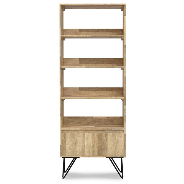 English Elm Diaz Solid Mango Wood Bookcase with Hairpin Legs and Hidden Drawer Natural Finish B2732P547163
