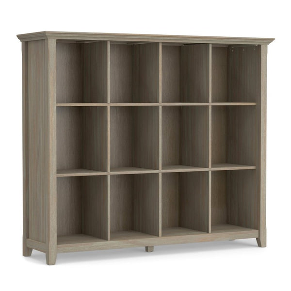 English Elm Brunswick Solid Wood 12 Cube Bookcase with Tapered Legs and Distressed Grey Finish B2732P547164
