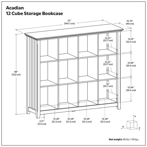 English Elm Brunswick Solid Wood 12 Cube Bookcase with Tapered Legs and Distressed Grey Finish B2732P547164