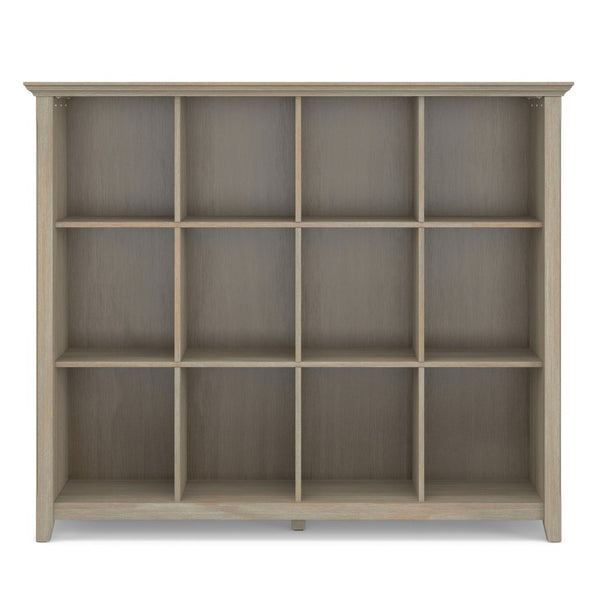 English Elm Brunswick Solid Wood 12 Cube Bookcase with Tapered Legs and Distressed Grey Finish B2732P547164