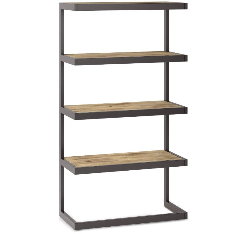 English Elm Larny Solid Acacia Four Shelf Open Bookcase with Industrial Metal Frame B2732P547165