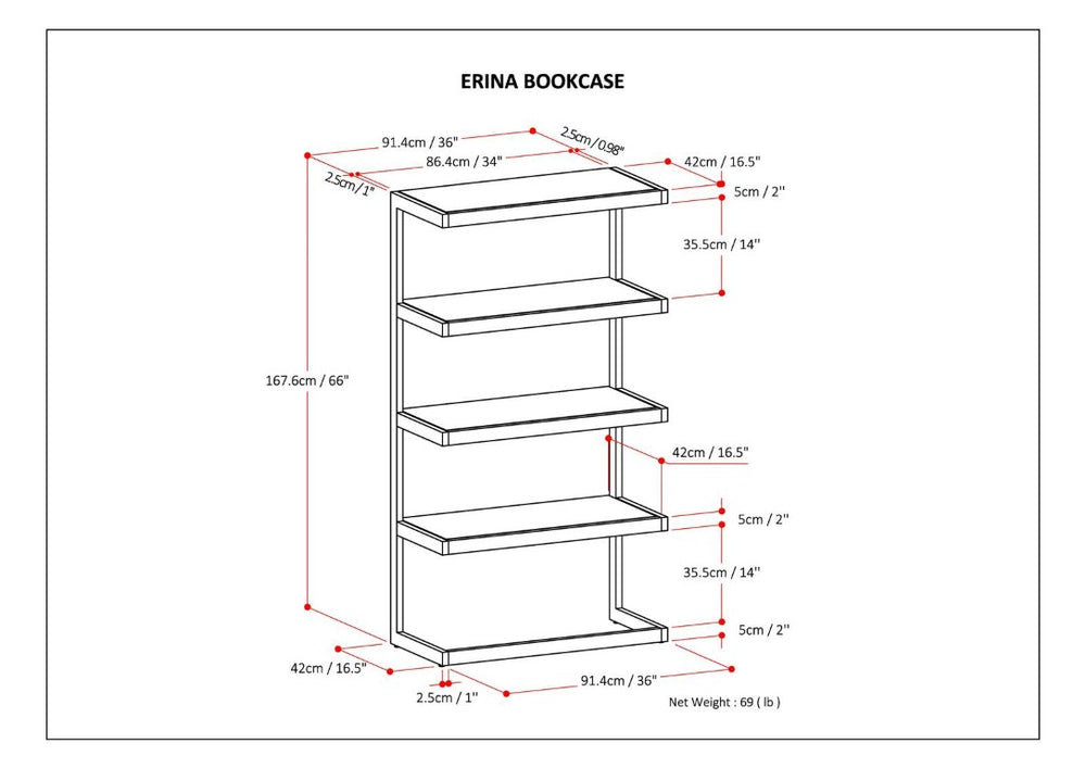 English Elm Larny Solid Acacia Four Shelf Open Bookcase with Industrial Metal Frame B2732P547165