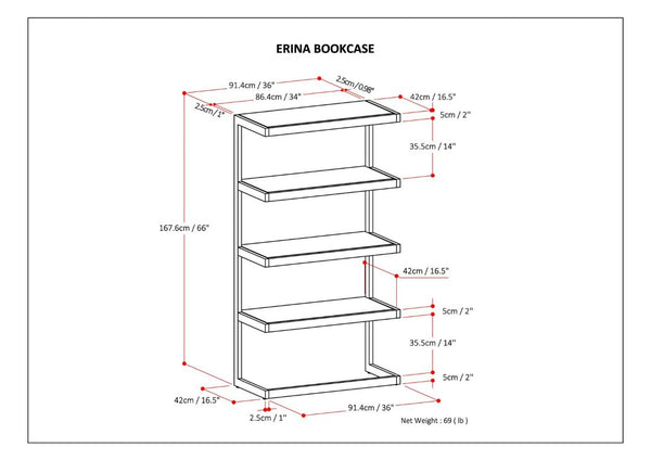 English Elm Larny Solid Acacia Four Shelf Open Bookcase with Industrial Metal Frame B2732P547165
