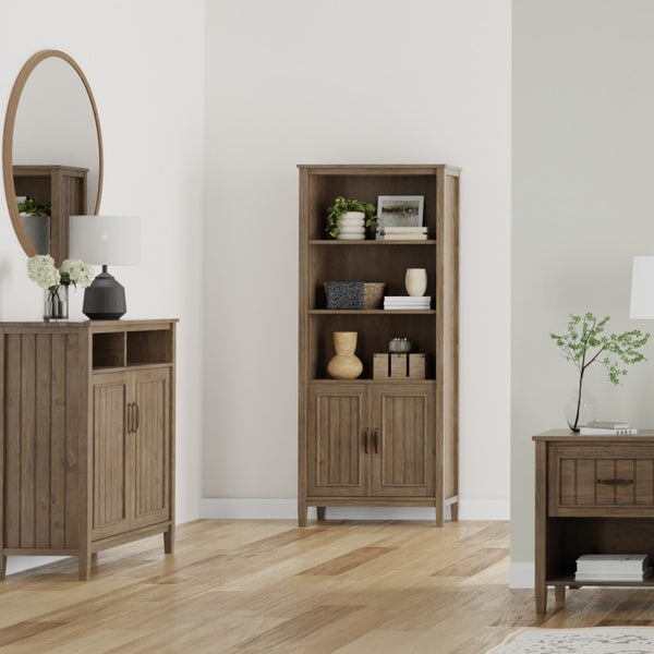 English Elm Cadwyn Solid Wood Tall Bookcase with Cabinet Storage and Grooved Transitional Detail B2732P547166