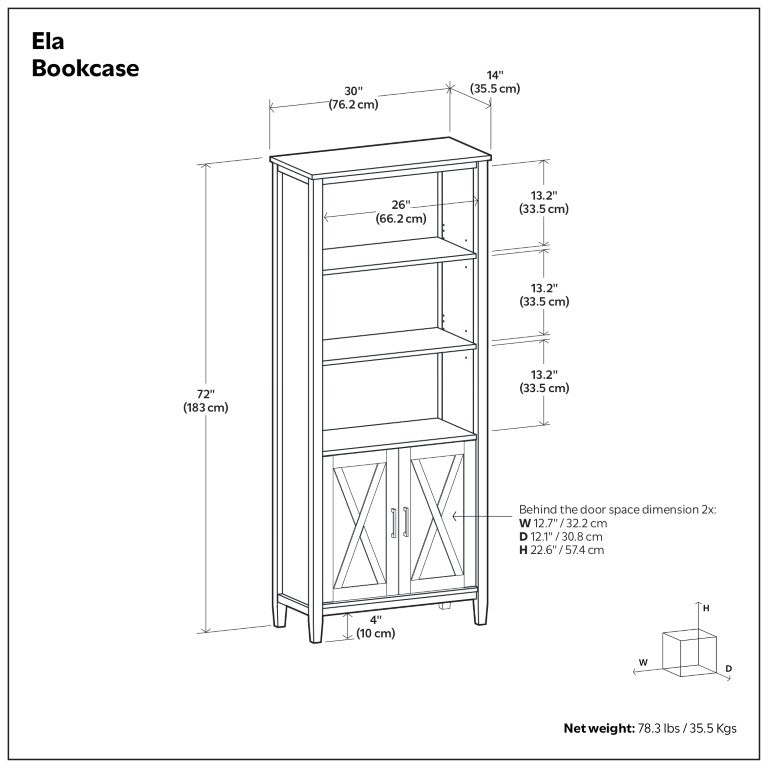 English Elm Adora Solid Wood Bookcase with Shaker Doors Smoky Brown Grain for Living Rooms B2732P547167