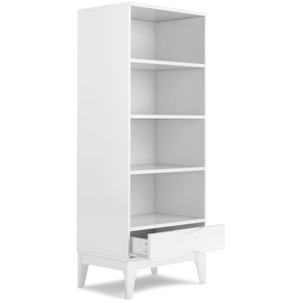 English Elm Thompson Solid Wood Tall Bookcase with Drawer Mid-Century Modern White Finish B2732P547169