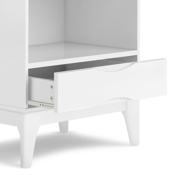 English Elm Thompson Solid Wood Tall Bookcase with Drawer Mid-Century Modern White Finish B2732P547169