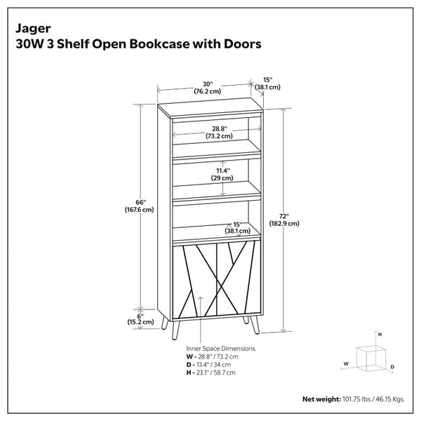English Elm Spartan Mango Hardwood Bookcase with Brass Inlay and Soft Close Doors for Modern Spaces B2732P547170