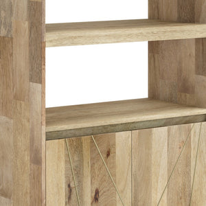 English Elm Spartan Mango Hardwood Bookcase with Brass Inlay and Soft Close Doors for Modern Spaces B2732P547170