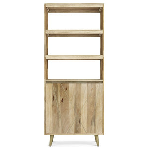 English Elm Spartan Mango Hardwood Bookcase with Brass Inlay and Soft Close Doors for Modern Spaces B2732P547170