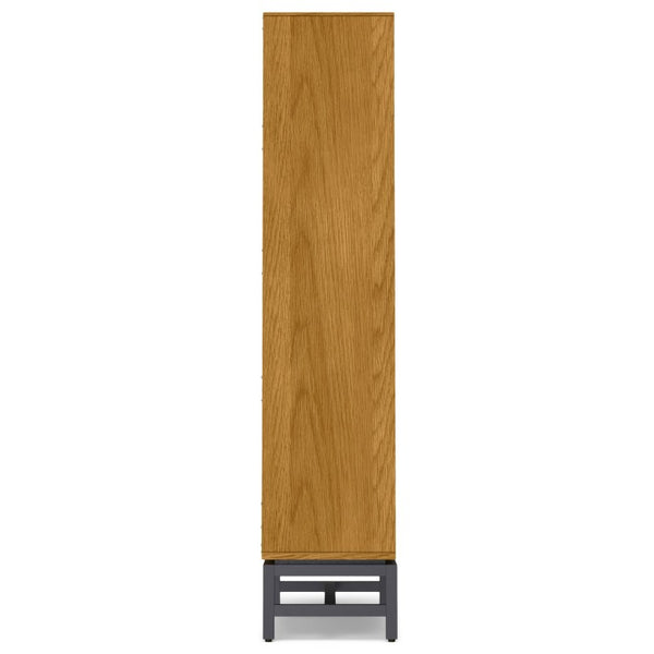English Elm Argyle Mid-Century Oak Veneer Tall Bookcase with Graphite Metal Base and Storage Drawers B2732P547171