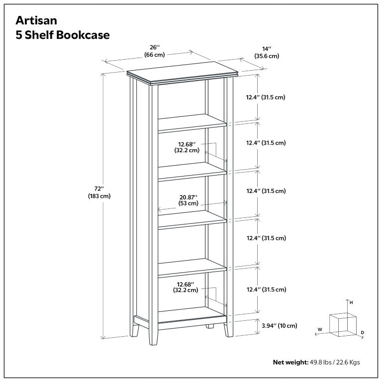English Elm Holden Solid Wood 5 Shelf Tall Bookcase Matte Black Finish for Home Office B2732P547172