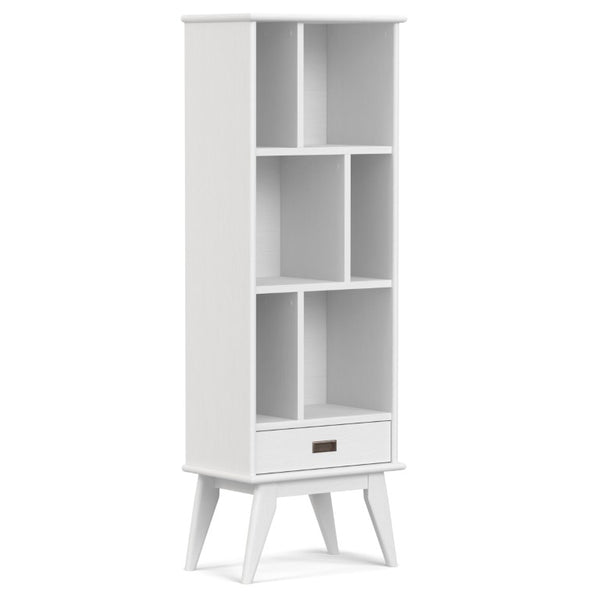 English Elm Baxter Solid Rubberwood Mid Century Bookcase Six Open Shelves White Lacquer Finish B2732P547173