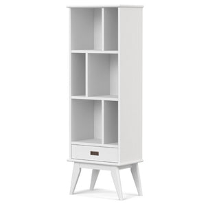 English Elm Baxter Solid Rubberwood Mid Century Bookcase Six Open Shelves White Lacquer Finish B2732P547173