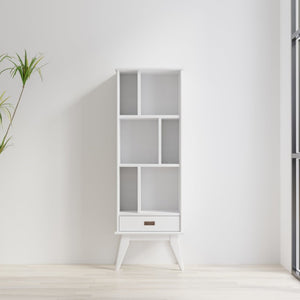 English Elm Baxter Solid Rubberwood Mid Century Bookcase Six Open Shelves White Lacquer Finish B2732P547173